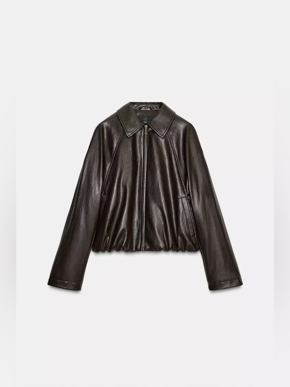 Zara Women's Dark Brown Faux Leather Zip Collared Bomber Jacket S - Picture 6 of 8